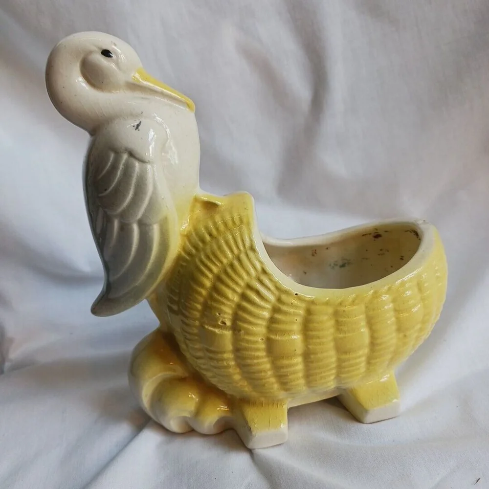 Vintage Stork Basket Bassinet Cradle Ceramic Planter